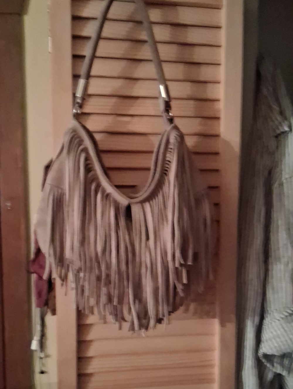 Prune Taupe Suede Fringe Shoulder Bag